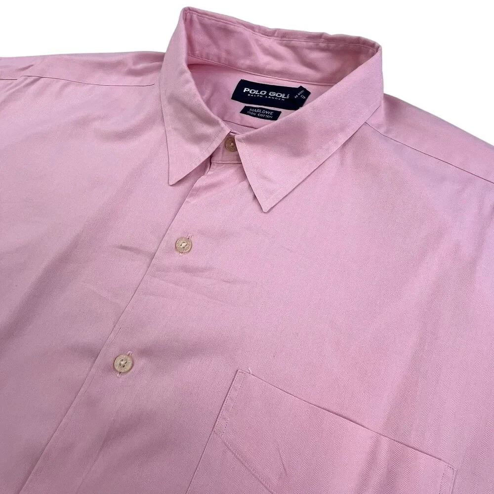 Polo Golf Ralph Lauren Shirt Mens XXL Pink Herringbone Marlowe Oxford Cotton - Picture 1 of 11